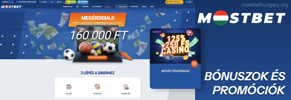 Az online kaszinójátékosok számára a jutalom 100%-os, akár 160 000 HUF + 250 ingyenes pörgetés Mostbet